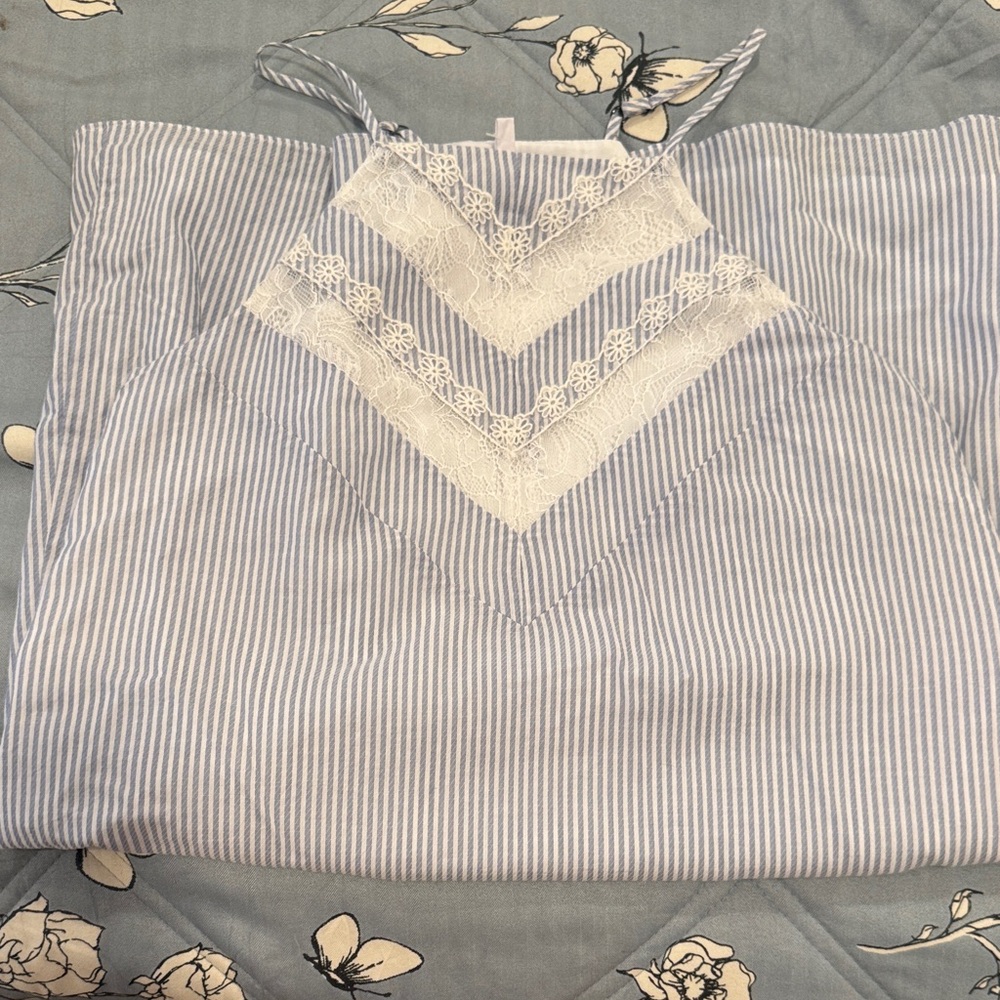 BCBGeneration Blue and White Striped Lace-Trim Cami Pajama Top